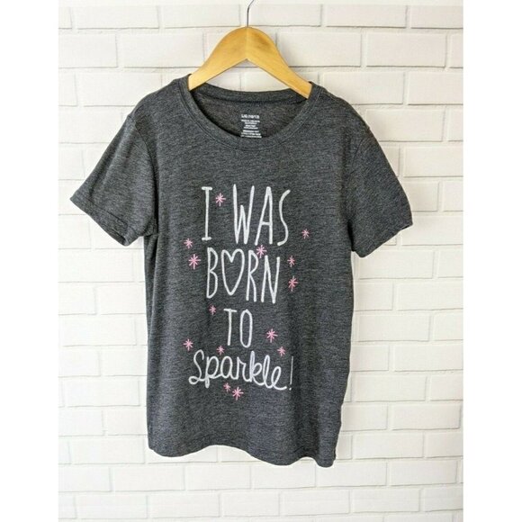 Evy Charcoal Grey "I was born to sparkle" Glitter Tee Kids Girls Kids Large 10 - Picture 1 of 12